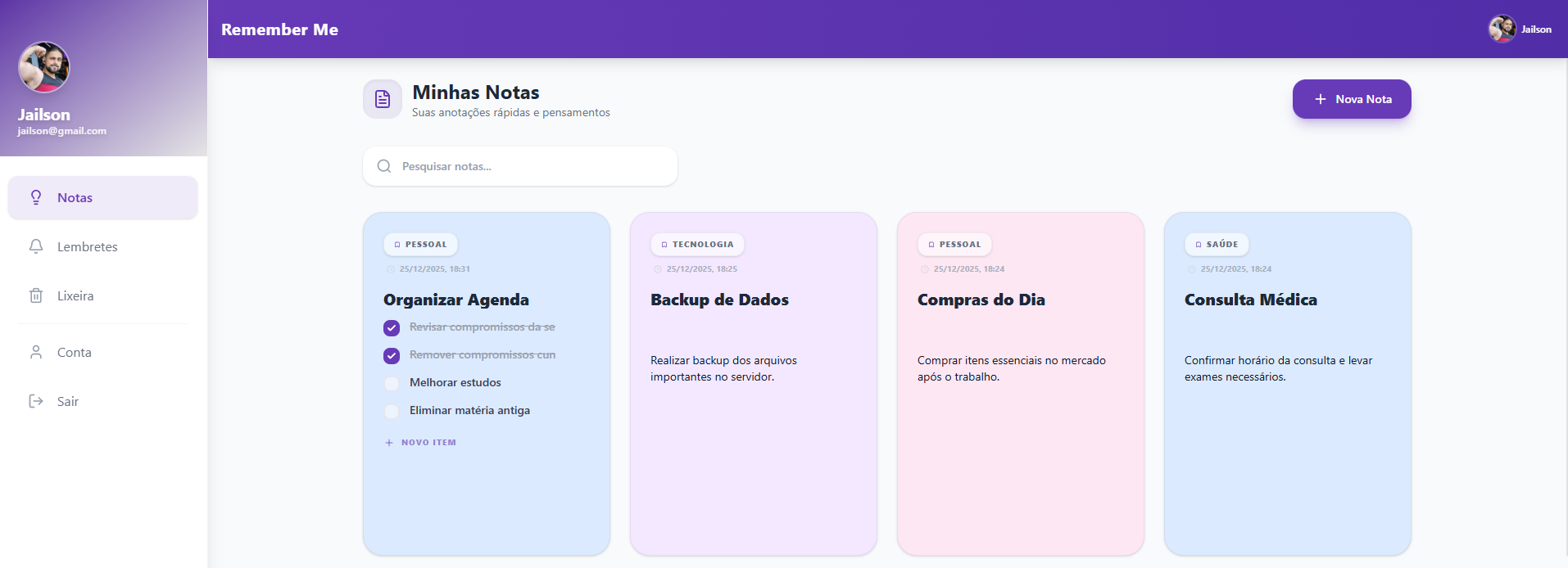 Dashboard do Remember